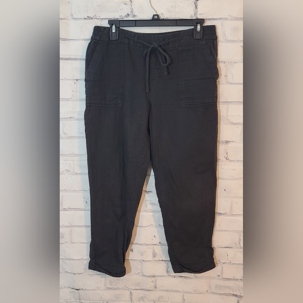 Old Navy Linen Blend Gray Cropped Drawstring Pants